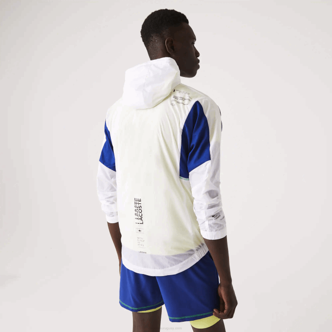 llamativa pelea negra amarilla VVL0A1307 hombres Lacoste chamarra deportiva plegable de nailon con cremallera
