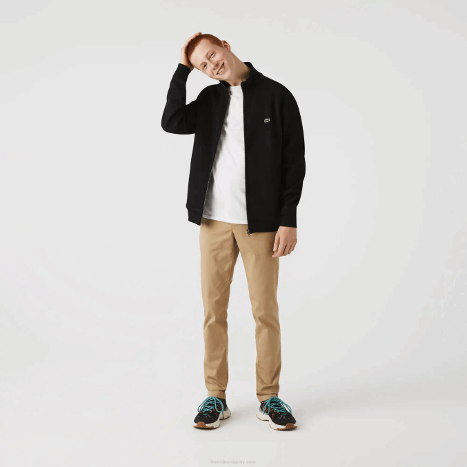 negro 031 VVL0A1034 hombres Lacoste chamarra polar de piqué con cuello alto y cremallera