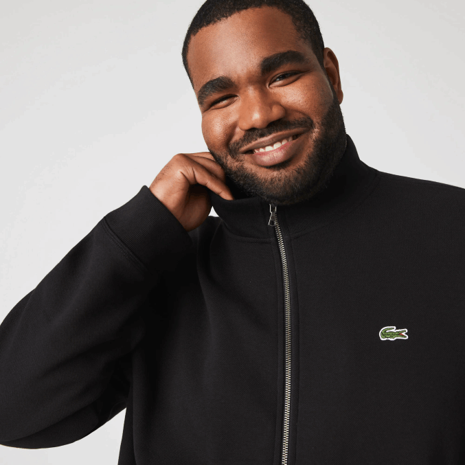 negro 031 VVL0A1034 hombres Lacoste chamarra polar de piqué con cuello alto y cremallera