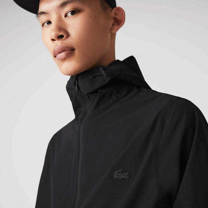 negro 031 VVL0A1284 hombres Lacoste chamarra ligera con capucha y cremallera