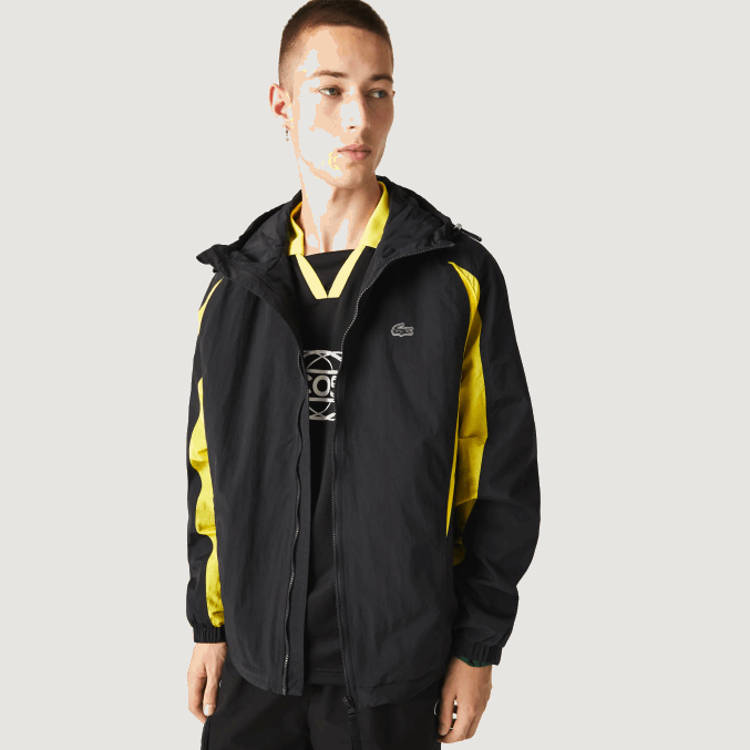negro amarillo tj6 VVL0A1238 hombres Lacoste chamarra Heritage con diseño colour block