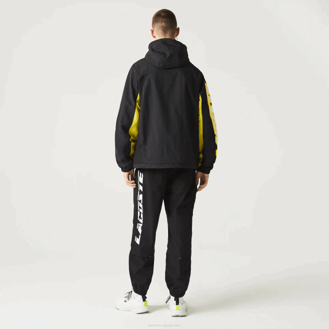 negro amarillo tj6 VVL0A1238 hombres Lacoste chamarra Heritage con diseño colour block