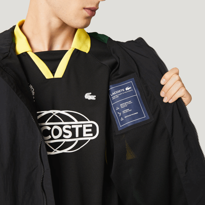 negro amarillo tj6 VVL0A1238 hombres Lacoste chamarra Heritage con diseño colour block