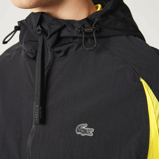 negro amarillo tj6 VVL0A1238 hombres Lacoste chamarra Heritage con diseño colour block