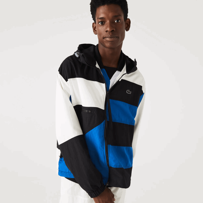negro azul blanco se1 VVL0A1248 hombres Lacoste chaqueta con efecto patchwork