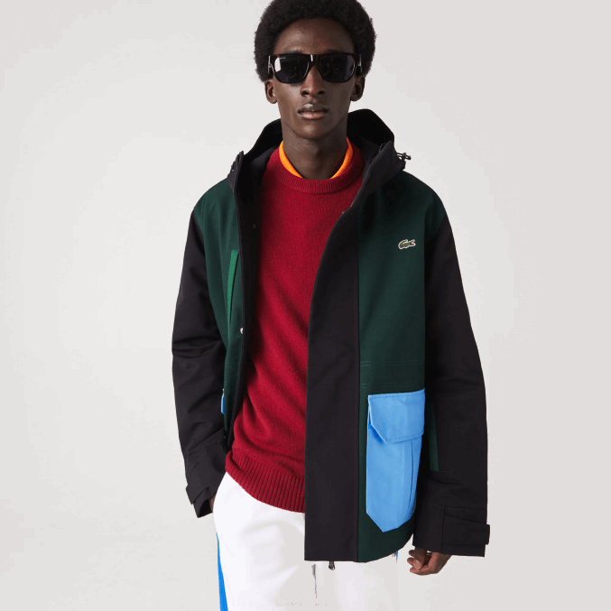 negro azul verde ndn VVL0A1247 hombres Lacoste chamarra de sarga con bloques de color repelente al agua