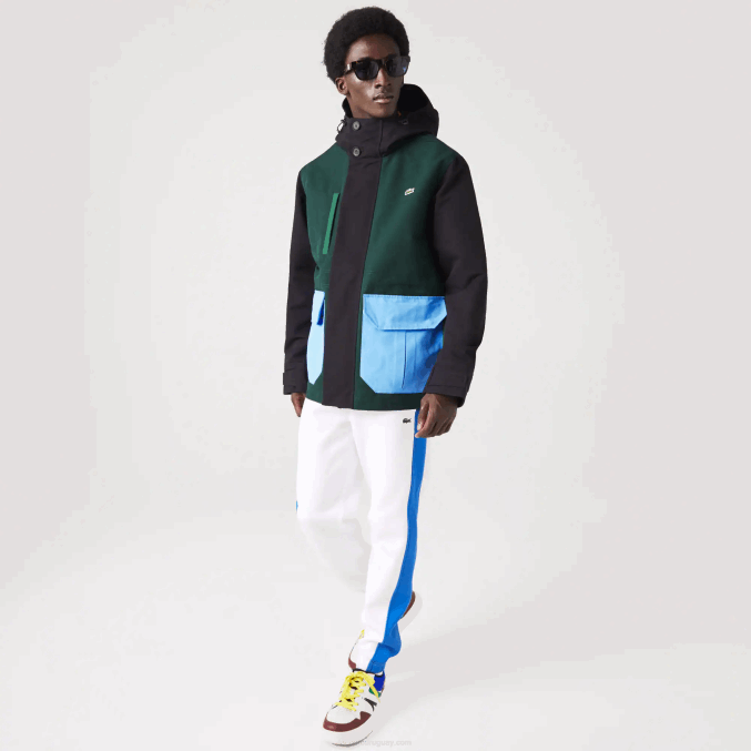 negro azul verde ndn VVL0A1247 hombres Lacoste chamarra de sarga con bloques de color repelente al agua
