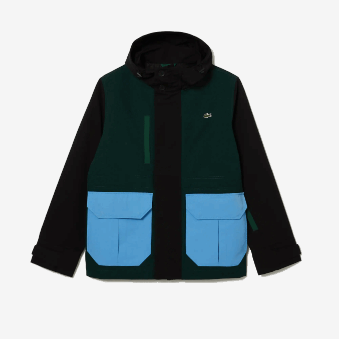 negro azul verde ndn VVL0A1247 hombres Lacoste chamarra de sarga con bloques de color repelente al agua