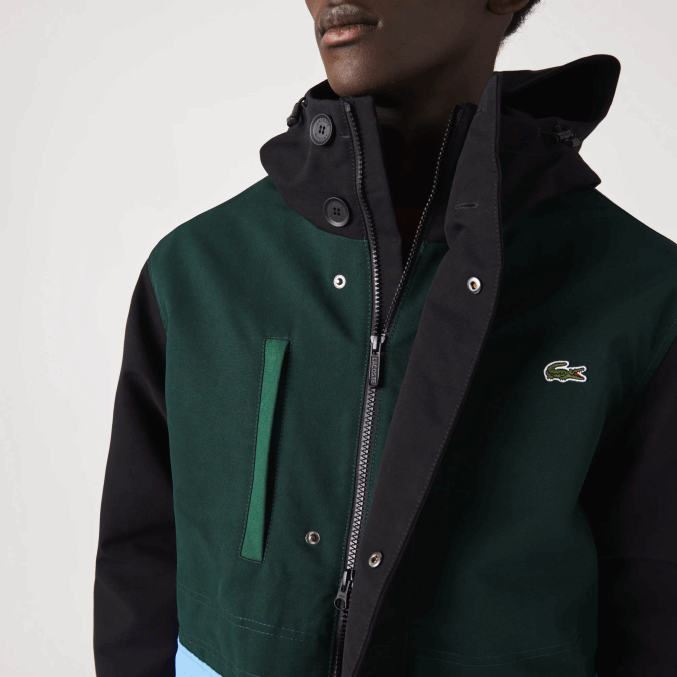 negro azul verde ndn VVL0A1247 hombres Lacoste chamarra de sarga con bloques de color repelente al agua