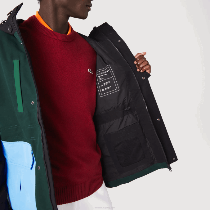 negro azul verde ndn VVL0A1247 hombres Lacoste chamarra de sarga con bloques de color repelente al agua