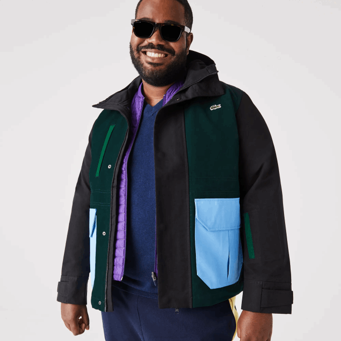 negro azul verde ndn VVL0A1247 hombres Lacoste chamarra de sarga con bloques de color repelente al agua