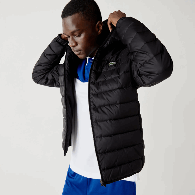 negro c31 VVL0A1319 hombres Lacoste chamarra acolchada resistente al agua con capucha deportiva