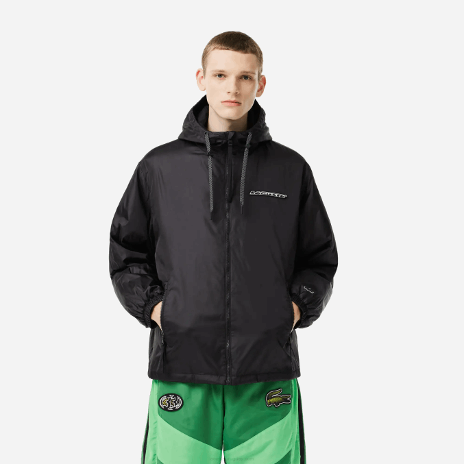 negro c31 VVL0A389 hombres Lacoste chamarra corta acolchada con capucha