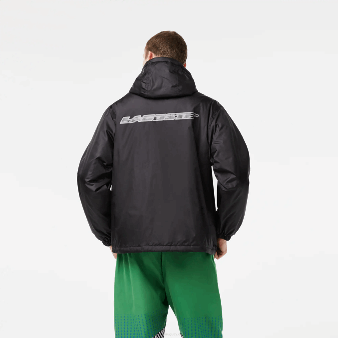negro c31 VVL0A389 hombres Lacoste chamarra corta acolchada con capucha