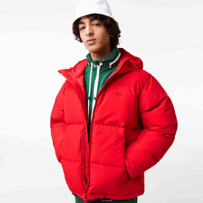 rojo 240 VVL0A1212 hombres Lacoste chamarra acolchada repelente al agua