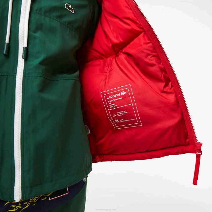 rojo 240 VVL0A1212 hombres Lacoste chamarra acolchada repelente al agua