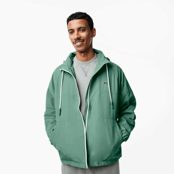 verde caqui kx5 VVL0A390 hombres Lacoste chamarra repelente al agua con capucha removible