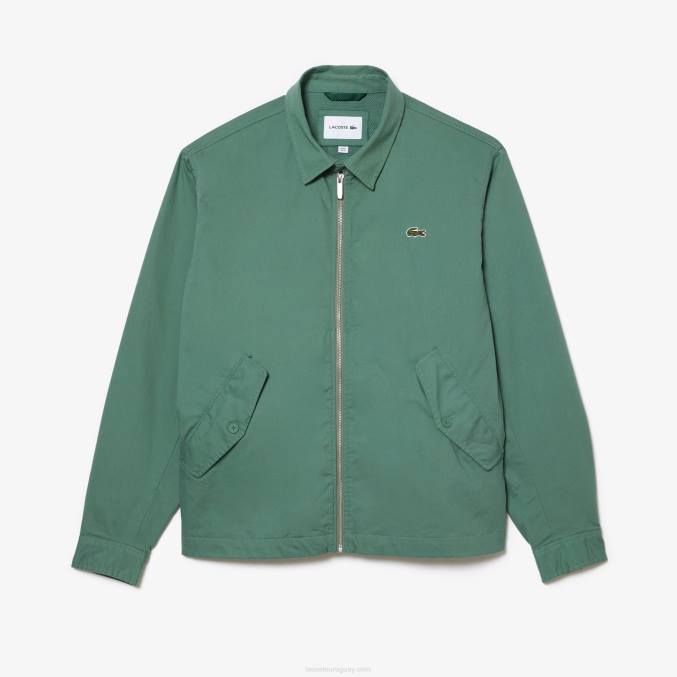 verde caqui kx5 VVL0A406 hombres Lacoste chaqueta corta de gabardina de algodón orgánico con cremallera