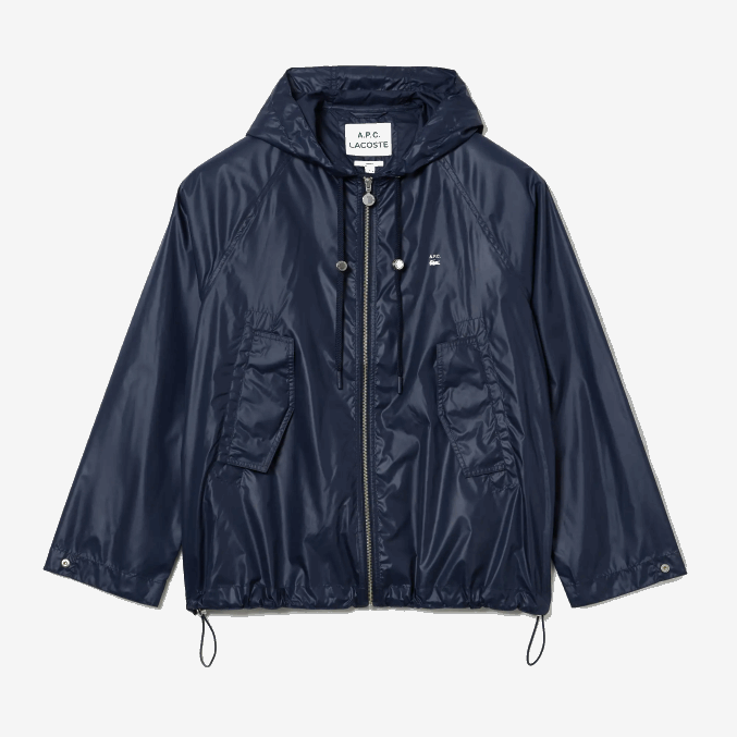 wgh azul VVL0A1310 hombreslacoste x a.p.c. chamarra con capucha de nailon resistente al agua