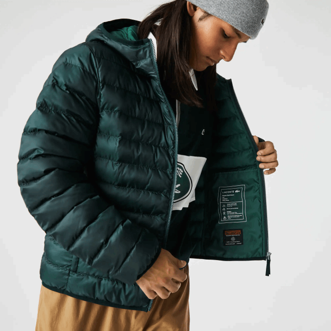 yzp verde VVL0A1265 hombres Lacoste chamarra capitonada con capucha