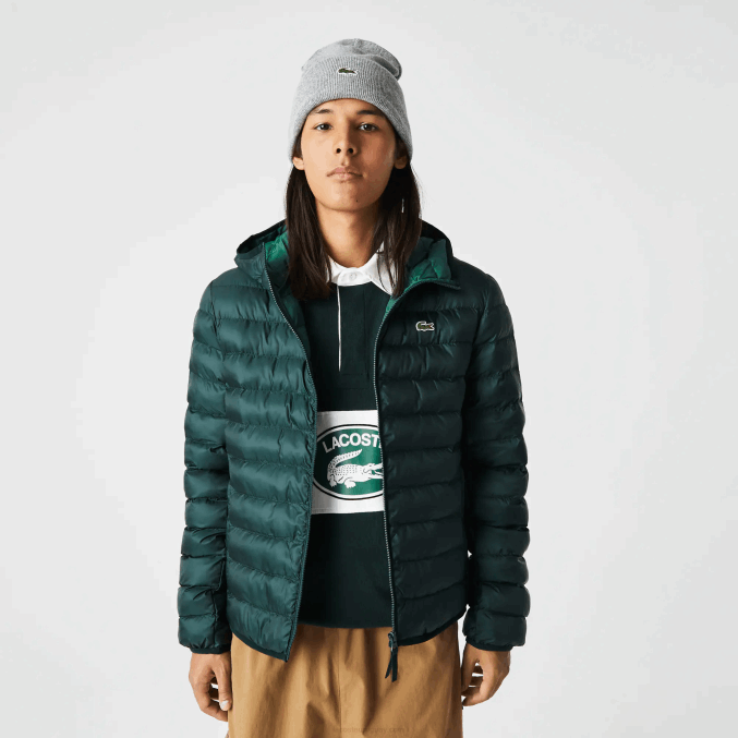 yzp verde VVL0A1265 hombres Lacoste chamarra capitonada con capucha