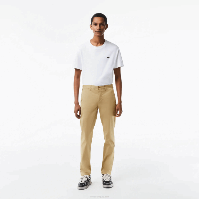 beige cb8 VVL0A499 hombres Lacoste chinos slim fit de algodón elástico