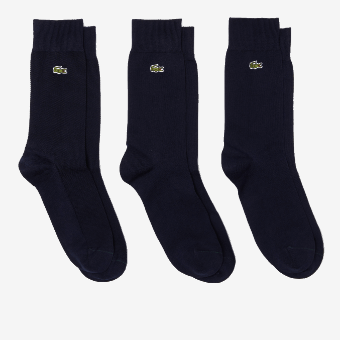 azul marino 166 VVL0A1666 hombres Lacoste Pack de 3 pares de calcetines de corte alto en piqué de algodón