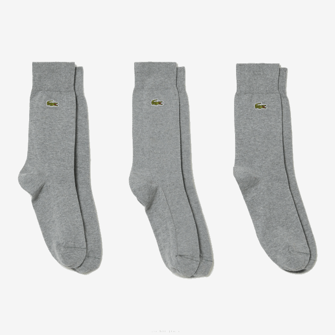 lomo gris yrd VVL0A1663 hombres Lacoste Pack de 3 pares de calcetines de corte alto en piqué de algodón