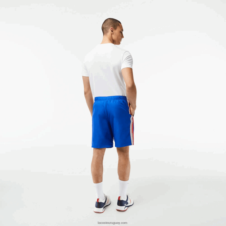 Lacoste hombres pantalones cortos de tenis de poliéster reciclado VVL0A18 kxb azul