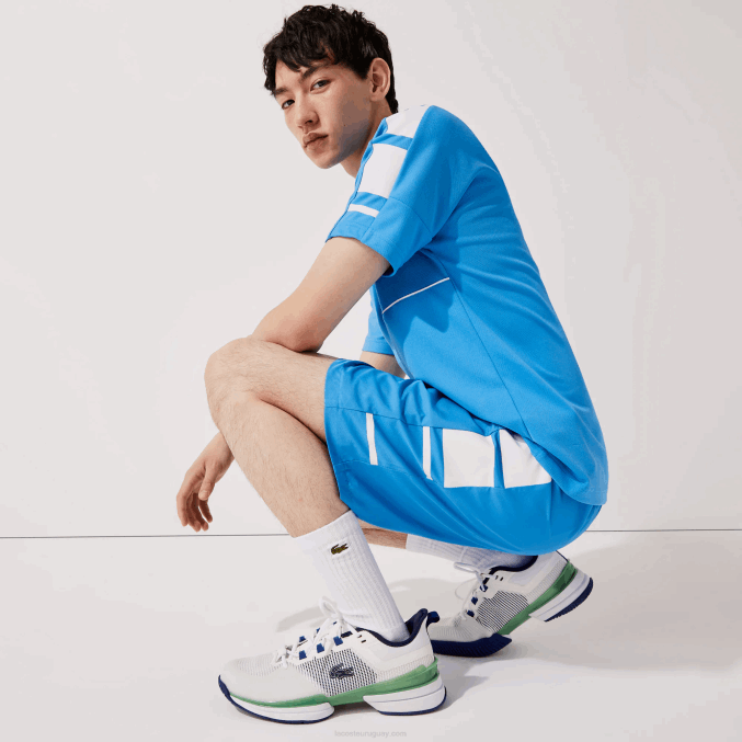 azul blanco 8px VVL0A1595 hombres Lacoste shorts deportivos con bandas laterales estampadas