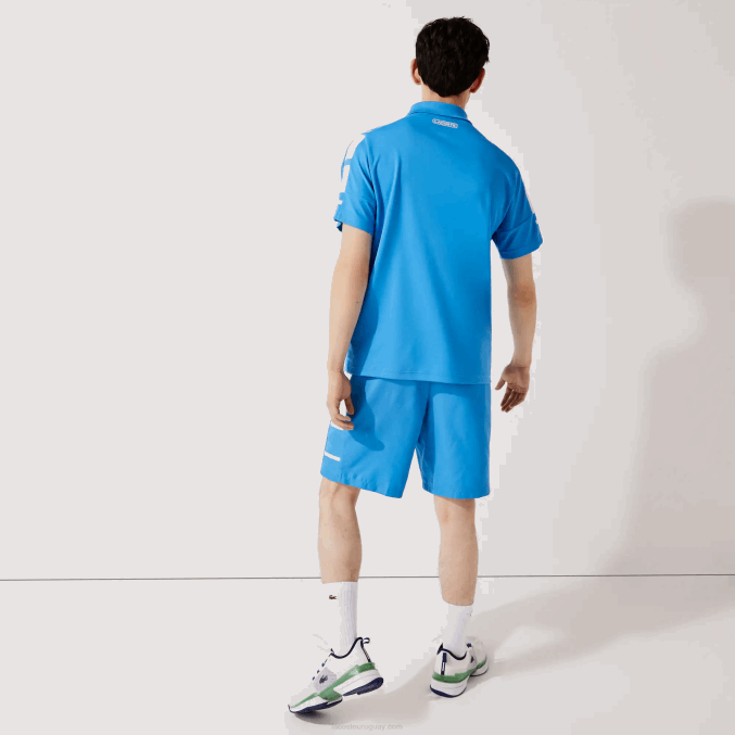 azul blanco 8px VVL0A1595 hombres Lacoste shorts deportivos con bandas laterales estampadas