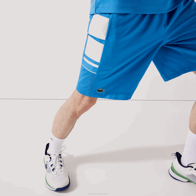 azul blanco 8px VVL0A1595 hombres Lacoste shorts deportivos con bandas laterales estampadas