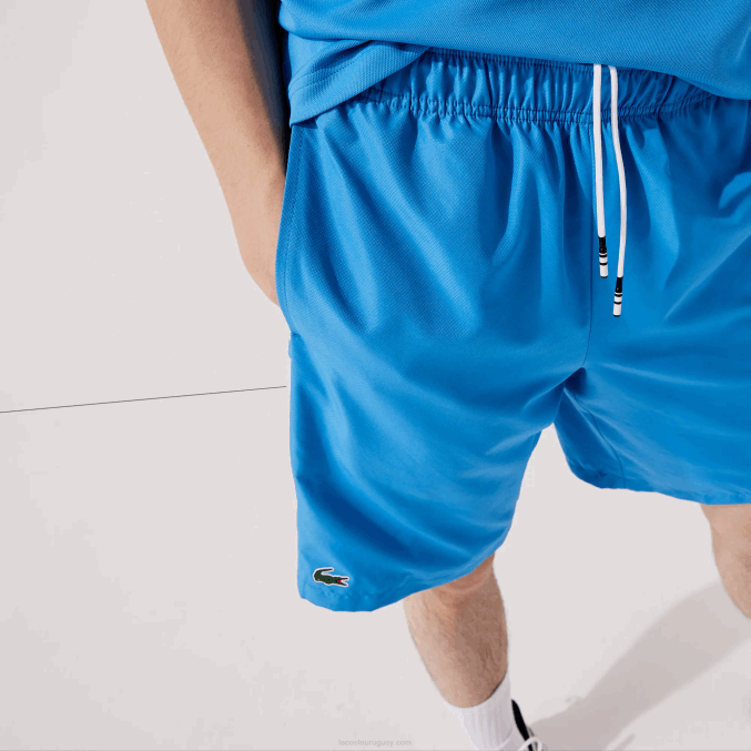 azul blanco 8px VVL0A1595 hombres Lacoste shorts deportivos con bandas laterales estampadas