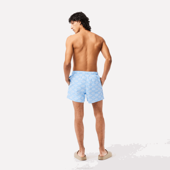 azul blanco fv2 VVL0A529 hombres Lacoste bañador con estampado de monograma de dos tonos