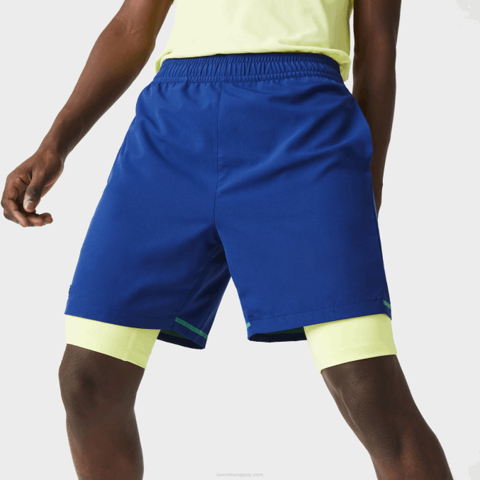 azul llamativo amarillo blanco 8q6 VVL0A1544 hombres Lacoste shorts deportivos a capas