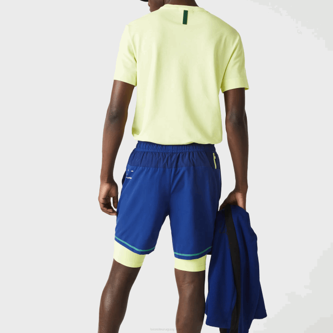 azul llamativo amarillo blanco 8q6 VVL0A1544 hombres Lacoste shorts deportivos a capas