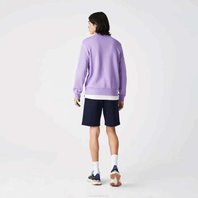 azul marino 166 VVL0A1496 hombres Lacoste shorts de felpa cepillada con bandas estampadas
