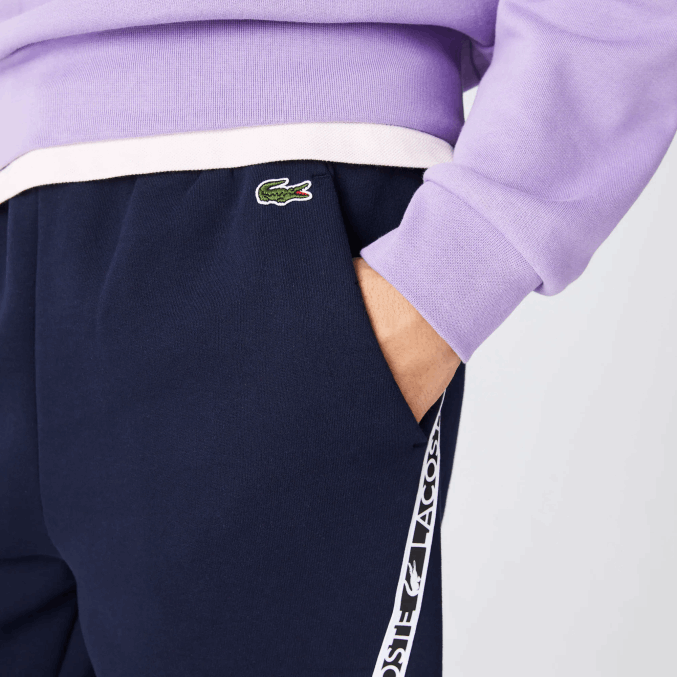 azul marino 166 VVL0A1496 hombres Lacoste shorts de felpa cepillada con bandas estampadas