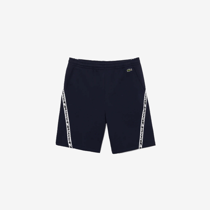 azul marino 166 VVL0A1496 hombres Lacoste shorts de felpa cepillada con bandas estampadas