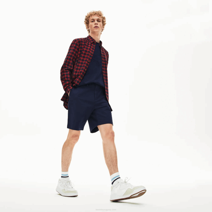 azul marino 166 VVL0A1619 hombres Lacoste Bermudas regular fit de gabardina de algodón