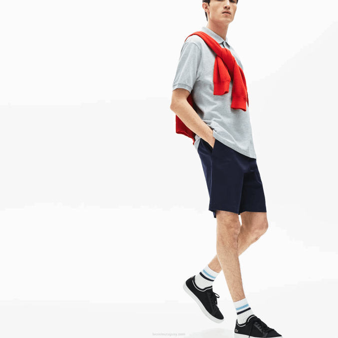 azul marino 166 VVL0A1619 hombres Lacoste Bermudas regular fit de gabardina de algodón