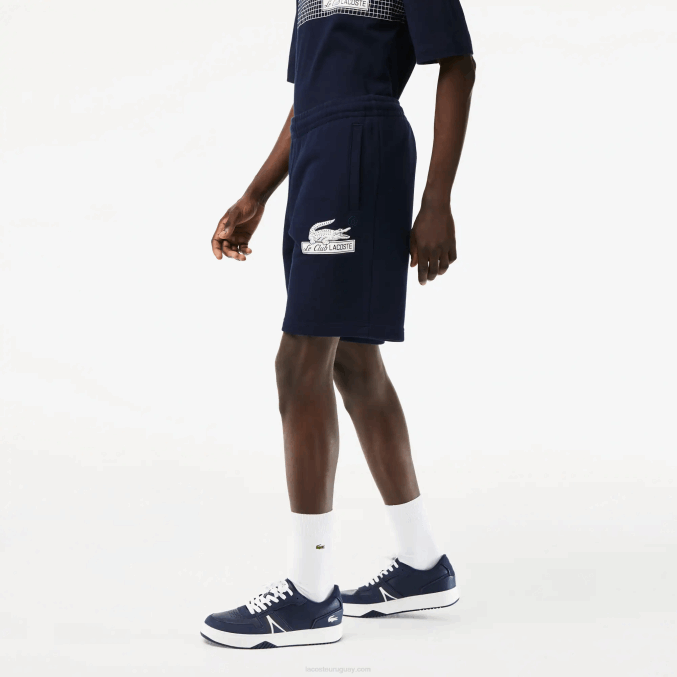 azul marino 166 VVL0A487 hombres Lacoste shorts de felpa de algodón orgánico sin cepillar