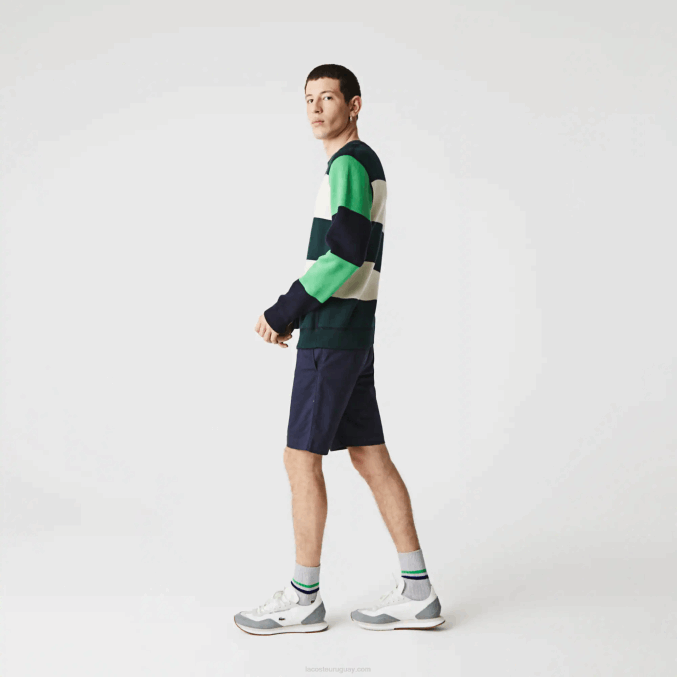 azul marino 166 VVL0A554 hombres Lacoste shorts slim fit de gabardina elástica