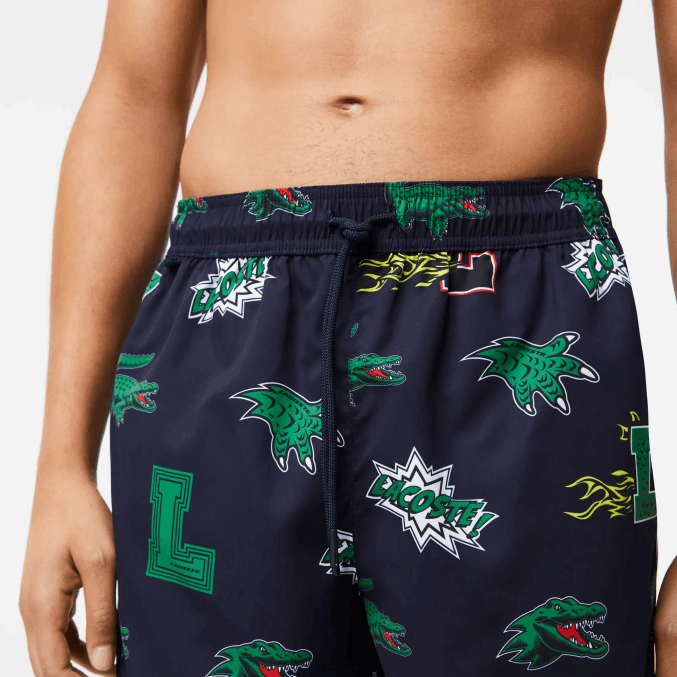 azul marino blanco qrn VVL0A1670 hombres Lacoste bañador con forro de malla
