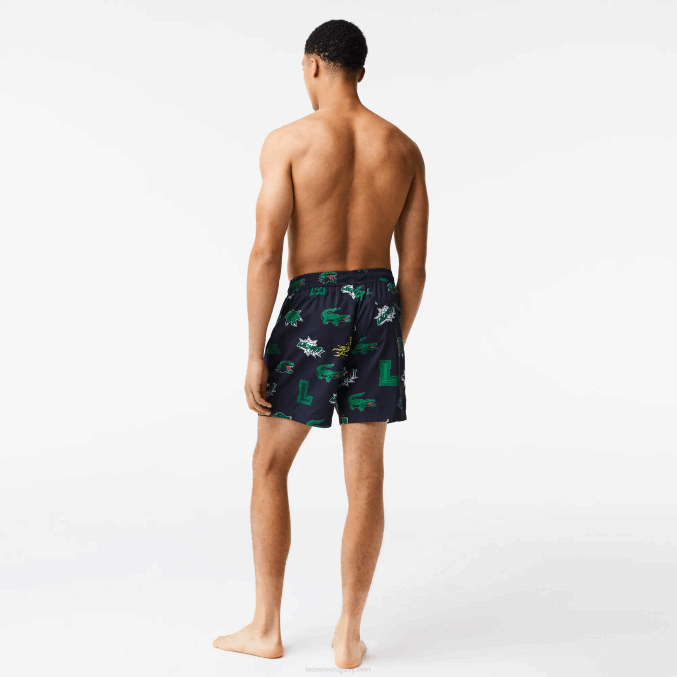 azul marino blanco qrn VVL0A1670 hombres Lacoste bañador con forro de malla