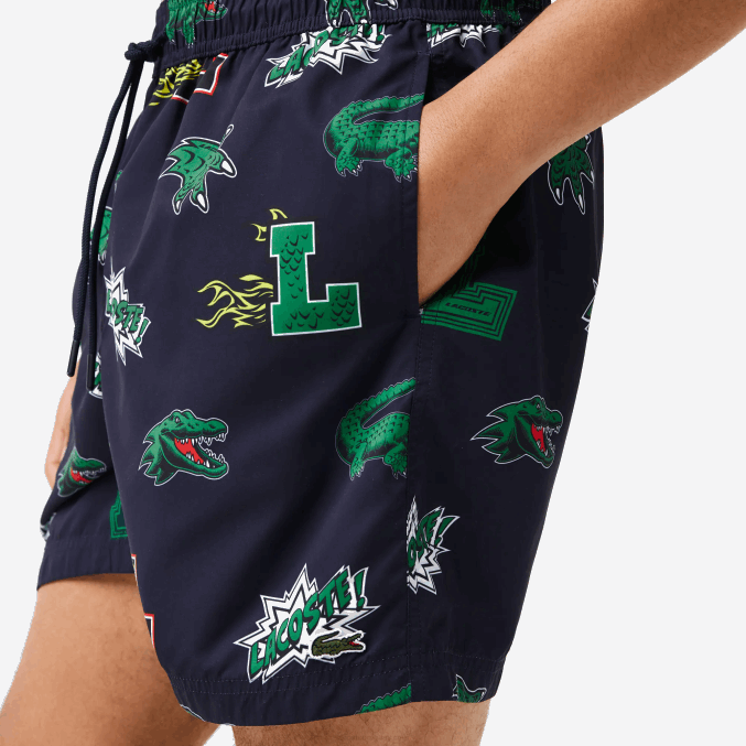 azul marino blanco qrn VVL0A1670 hombres Lacoste bañador con forro de malla