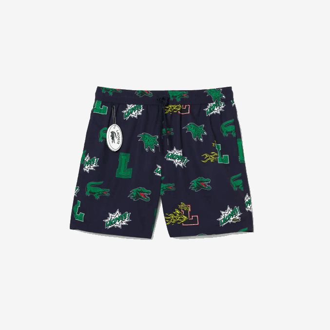 azul marino blanco qrn VVL0A1670 hombres Lacoste bañador con forro de malla