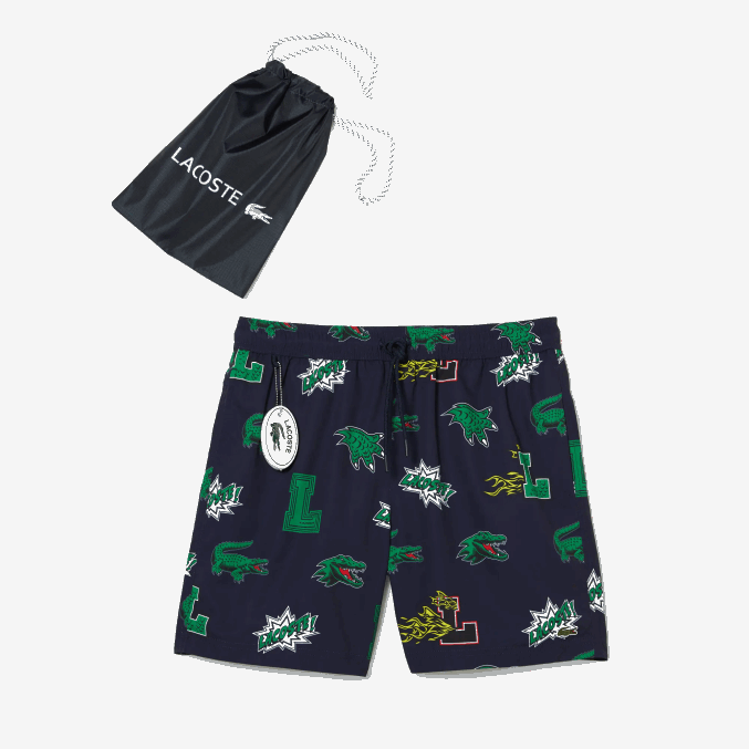 azul marino blanco qrn VVL0A1670 hombres Lacoste bañador con forro de malla