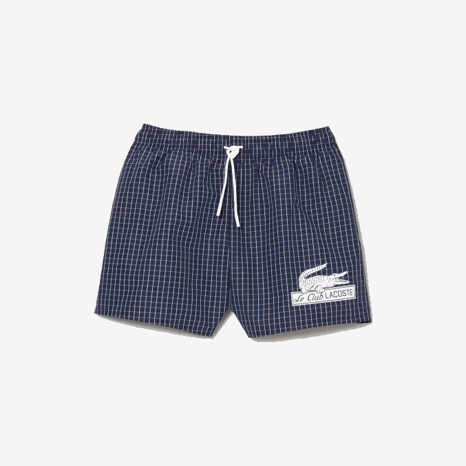 azul marino blanco xch VVL0A532 hombres Lacoste bañador a cuadros de poliéster reciclado