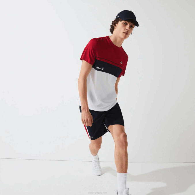 azul marino rojo blanco mwp VVL0A1367 hombres Lacoste shorts deportivos ligeros con paneles colorblock
